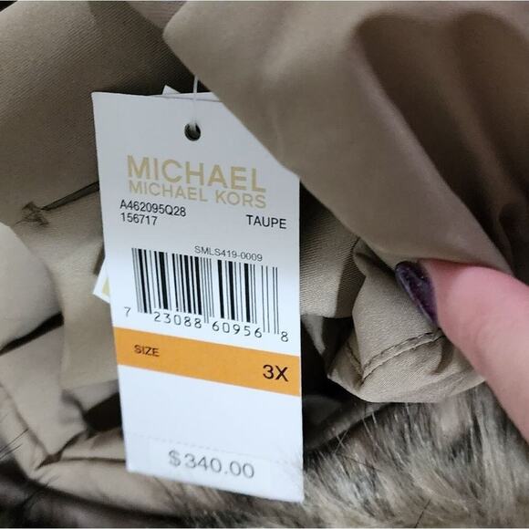 Michael Kors tan Taupe long puffer coat faux fur trim plus size 3X NEW!!! - Picture 12 of 14